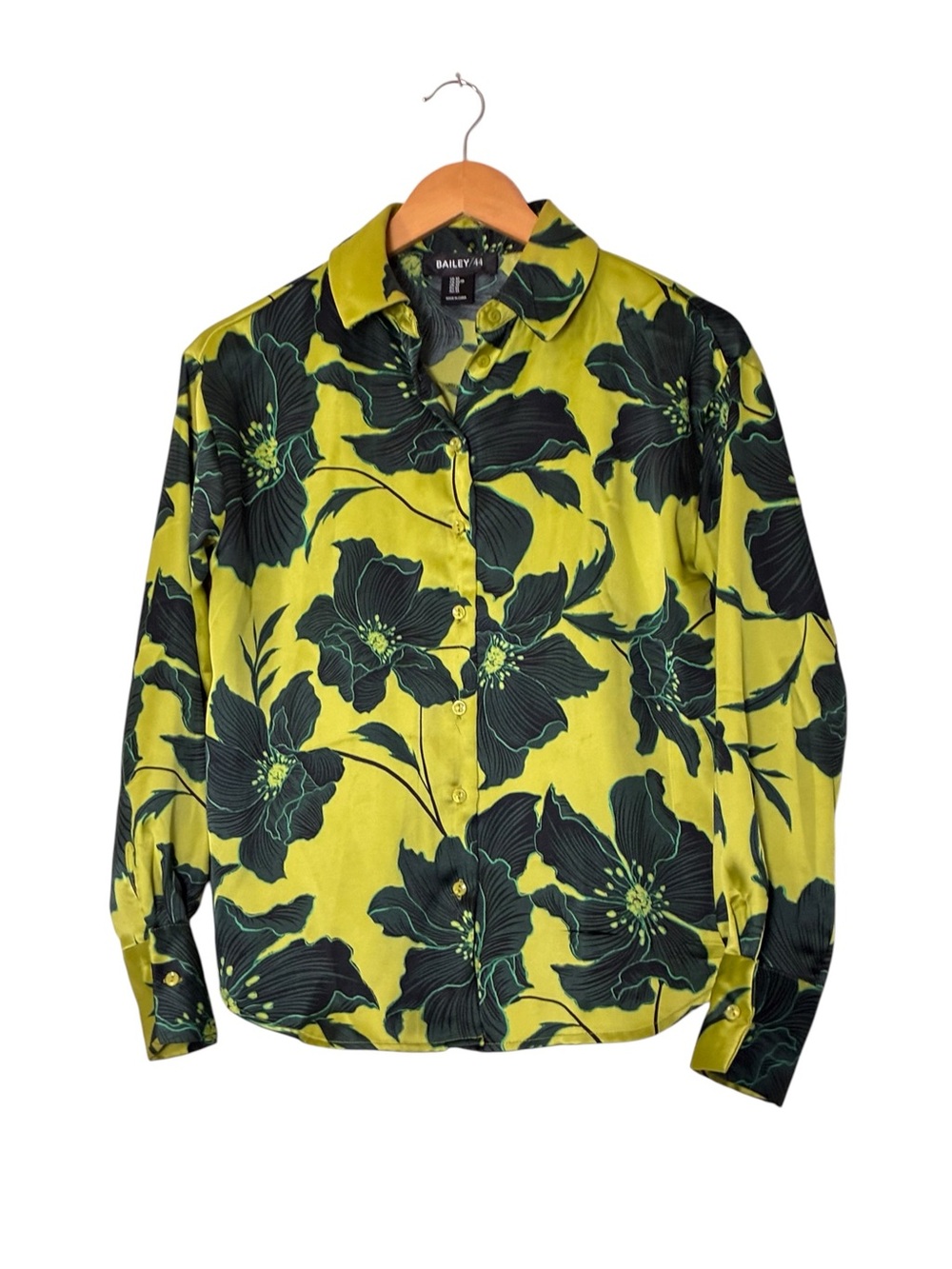Bailey 44 | LIKE NEW Lime Yellow Floral Bohemian Collared Button Up Silky Blouse